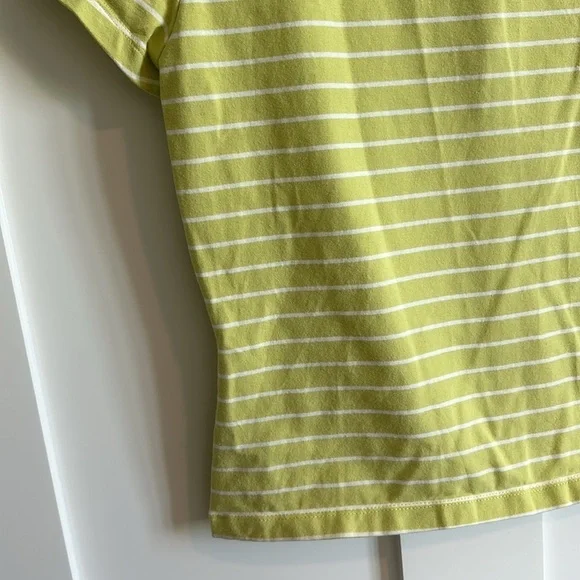 St. John's Bay Women's S Zip Neck Polo Tee Shirt Lime Green White Stripe Preppy - Picture 10 of 15